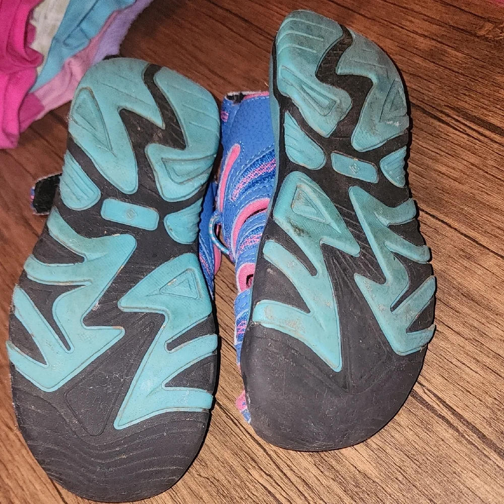 Kids Blue and‎ Pink Athletic Hook Loop Strap Sandals